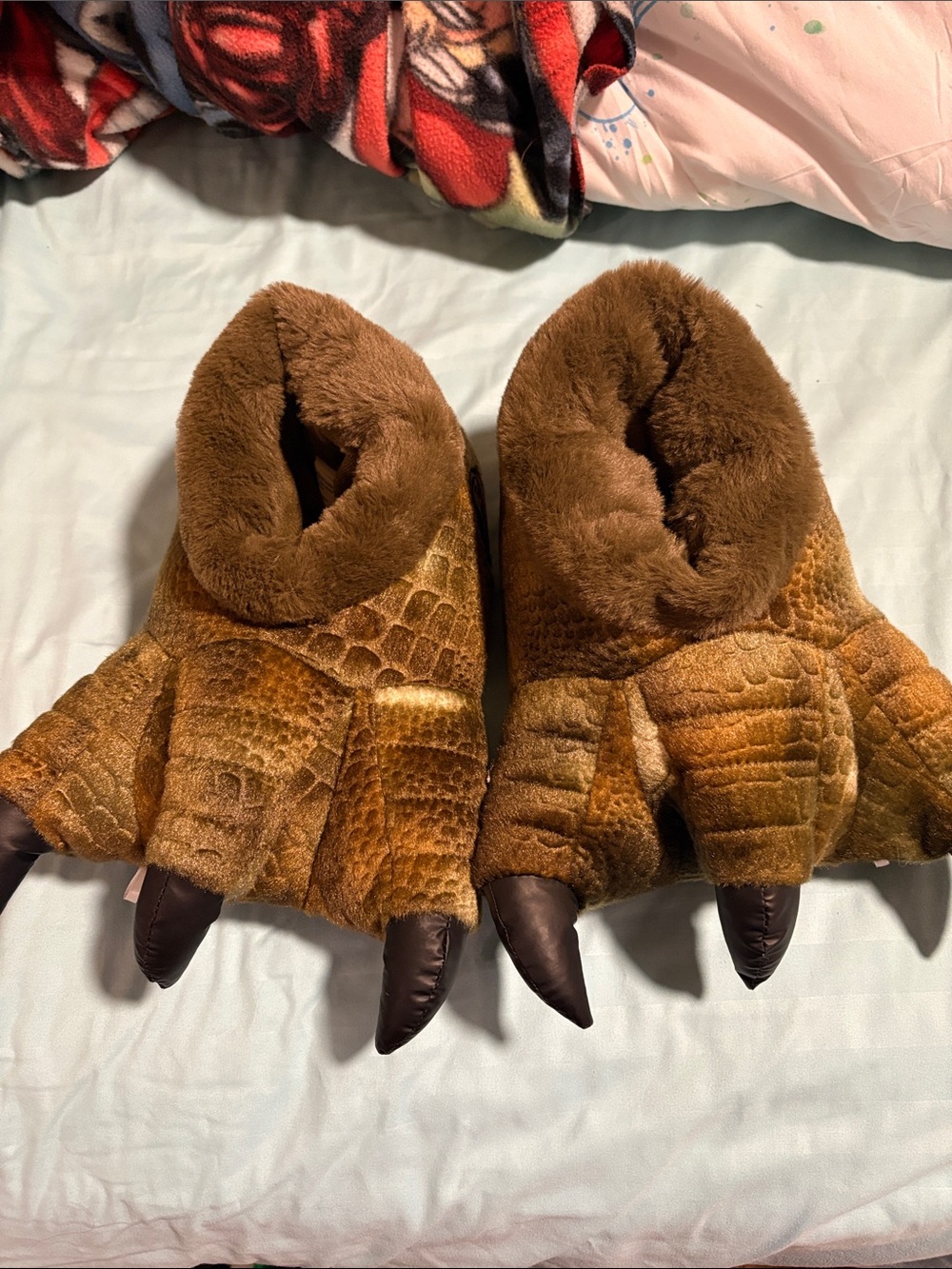 Plush Brown Dinosaur Slippers